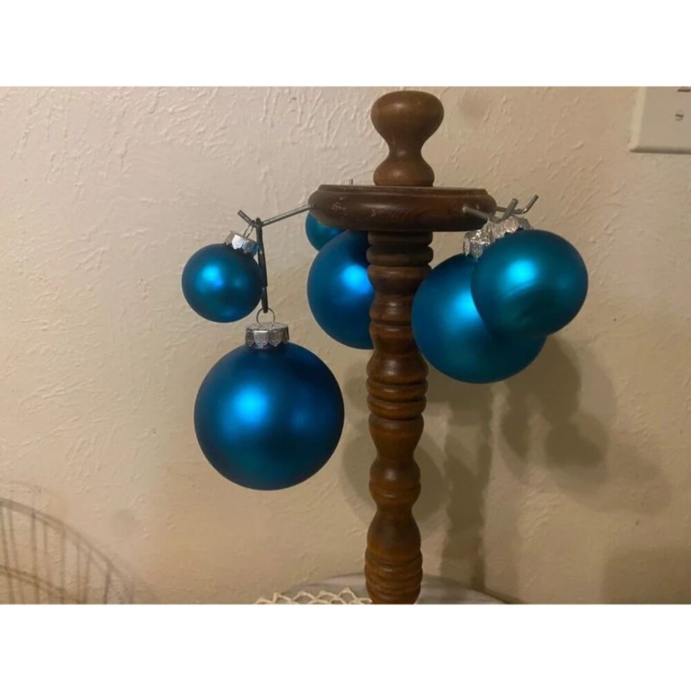 Vintage Rauch Teal Blue Satin Glass Ball Christmas Ornaments